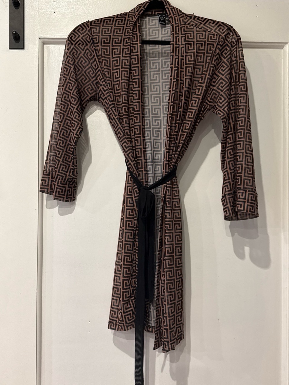 Windsor Brown Geometric Print Kimono Robe with Black Tie